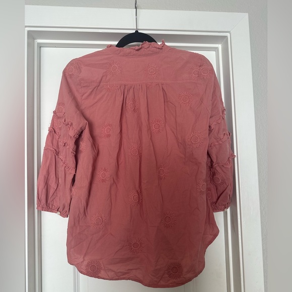 ANTHRO ISABELLA SINCLAIR Sunflower Embroidered Henley Popover Embellished Blouse - Picture 7 of 7